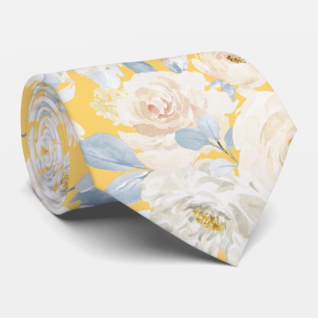 Cravate PixDezines H2 Roses Bleu Poussiéreux (Roulé)