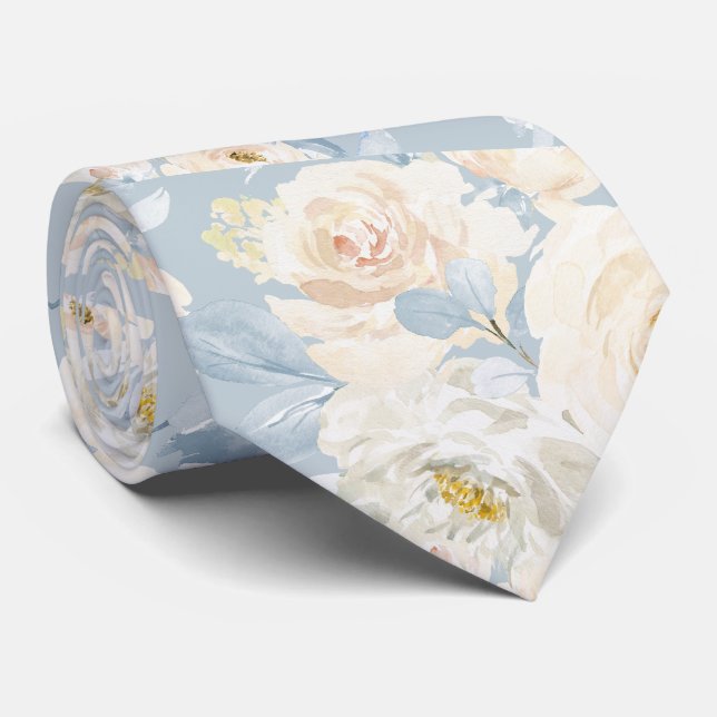 Cravate PixDezines H2 Roses Bleu Poussiéreux (Roulé)