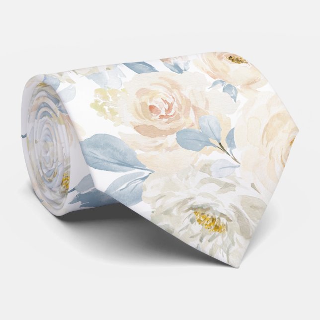 Cravate PixDezines H2 Roses Bleu Poussiéreux (Roulé)