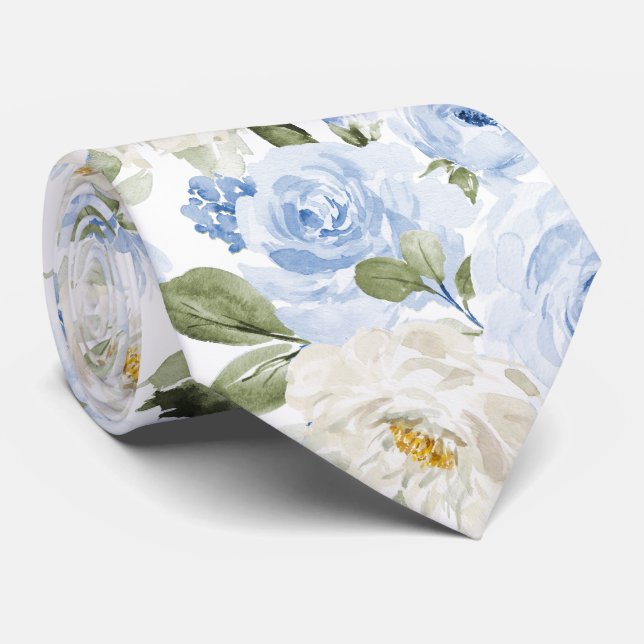 Cravate PixDezines H2 Roses Bleu Poussiéreux (Roulé)