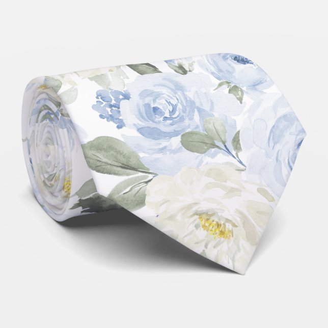 Cravate PixDezines H2 Roses bleues poussiéreuses (Roulé)