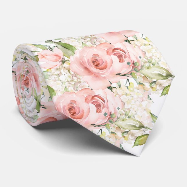 Cravate PixDezines H2 Roses Hydrangeas Rose Été en Rose (Roulé)
