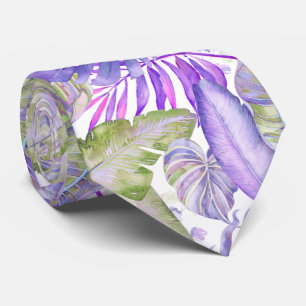 Cravate PixDezines Jungle Hawaïen Feuillage Violet Vert