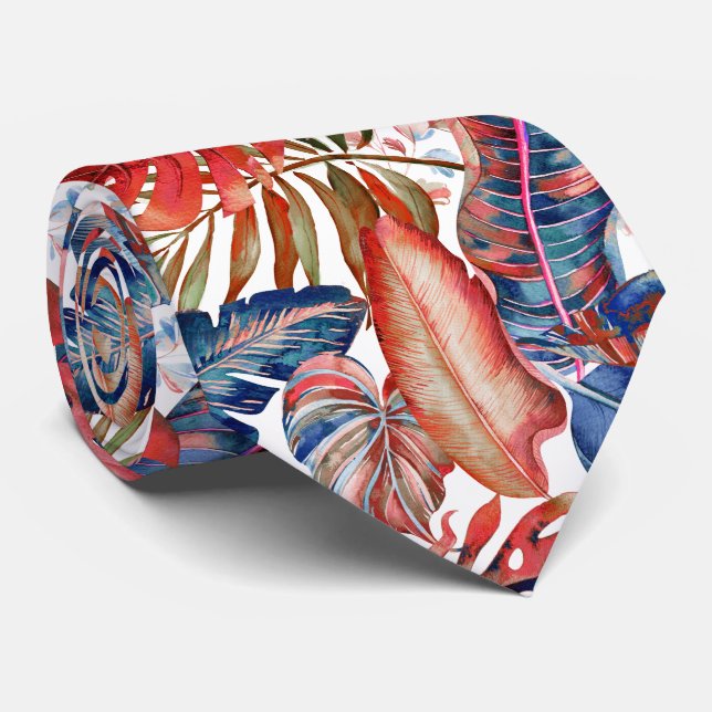 Cravate PixDezines Jungle Hawaïen sarcelle rouille orange (Roulé)