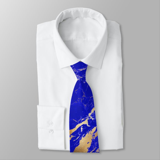 Cravate PixDezines Lapis Marble Bleu Dalle+Veines Dorées (Attaché)