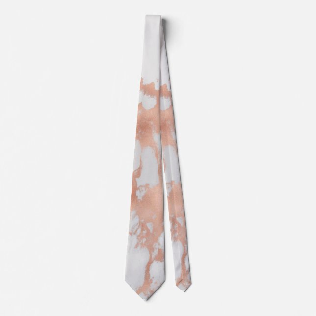 Cravate PixDezines Marbre Blanc+Nervures Fausse Rose Dorée (Devant)