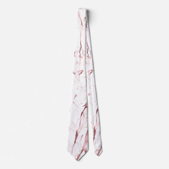 Cravate PixDezines Marbre Blanc + Veines de Faux Or Rose (Devant)