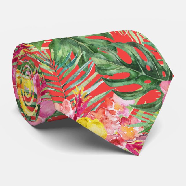 Cravate PixDezines Paradis Tropical Floral Feuillage (Roulé)