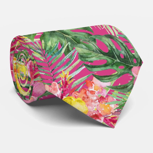 Cravate PixDezines Paradis Tropical Floral Feuillage (Roulé)
