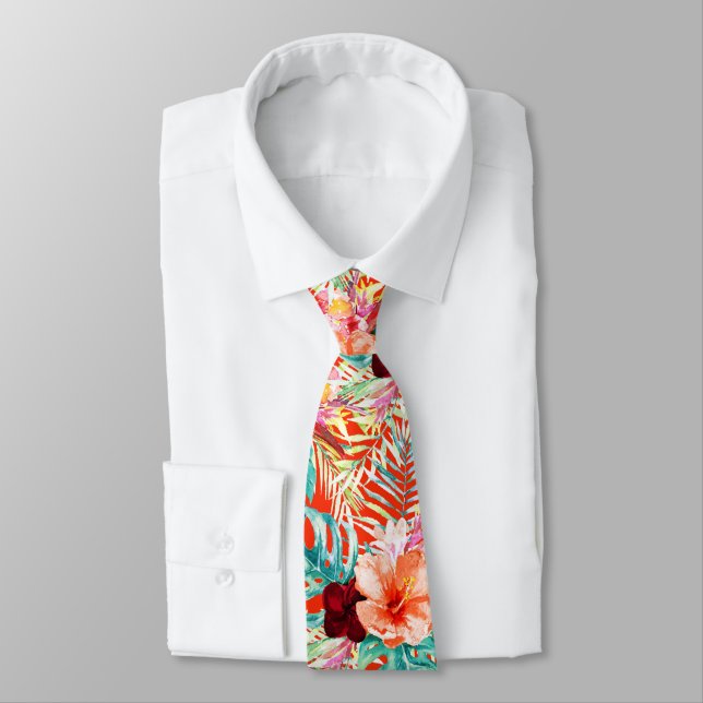Cravate PixDezines Paradis Tropical Floral Feuillage (Attaché)