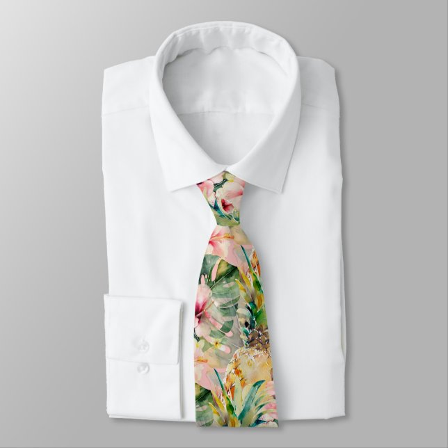 Cravate PixDezines Paradis Tropical Floral Foliage (Attaché)