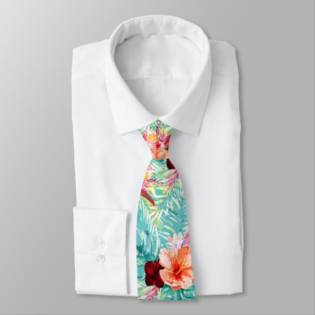 Cravate PixDezines Paradis Tropical Floral Foliage (Attaché)