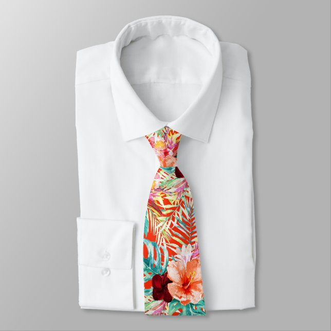 Cravate PixDezines Paradis Tropical Floral Foliage (Attaché)