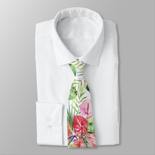 Cravate PixDezines Paradis Tropical Floral Foliage (Attaché)