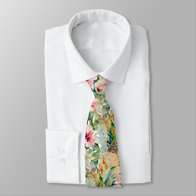 Cravate PixDezines Paradis Tropical Floral Foliage (Attaché)