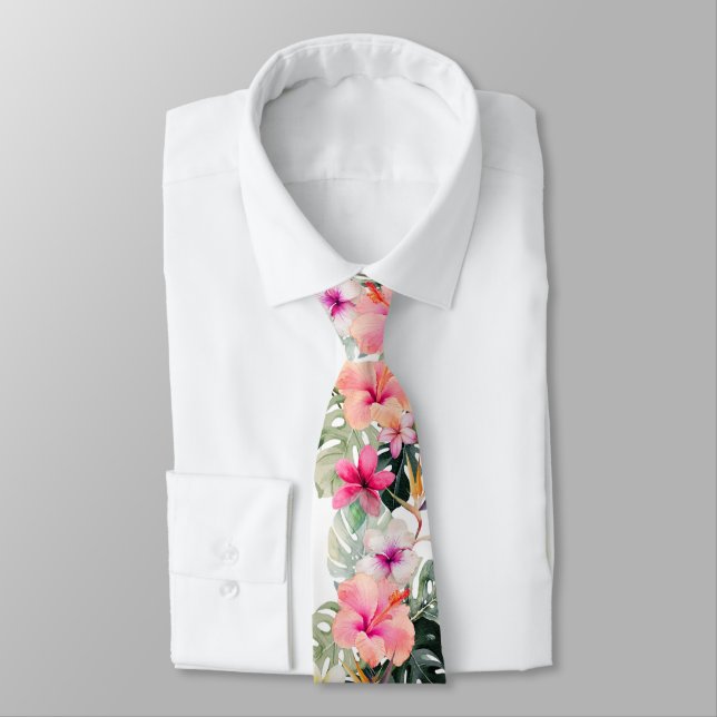 Cravate PixDezines Paradis Tropical Floral Foliage (Attaché)