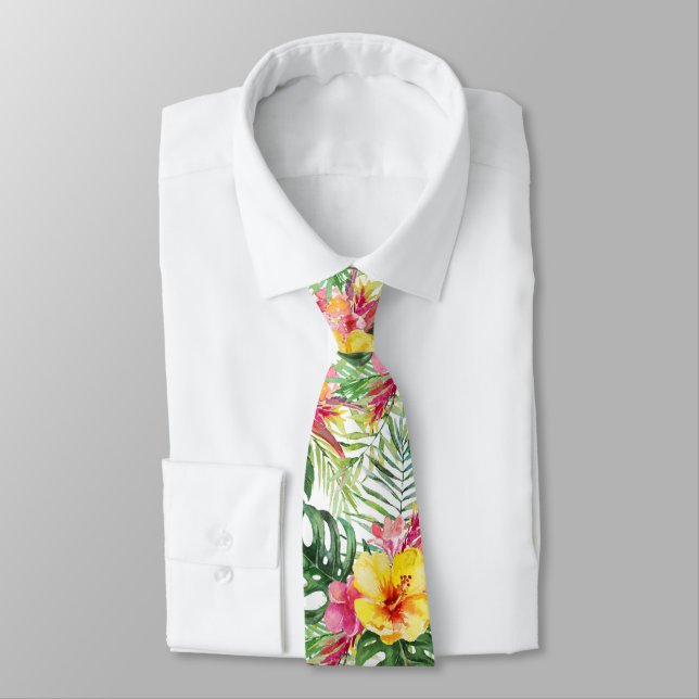 Cravate PixDezines Paradis Tropical Floral Foliage (Attaché)