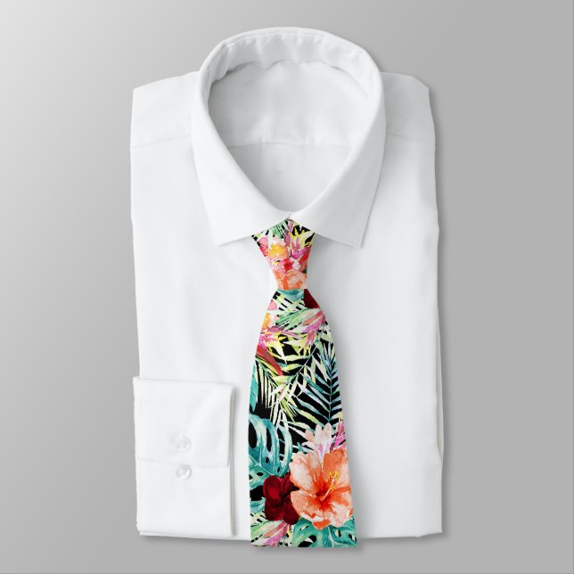Cravate PixDezines Paradis Tropical Floral Foliage (Attaché)