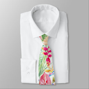 Cravate PixDezines Paradis Tropical Floral Foliage Pastel