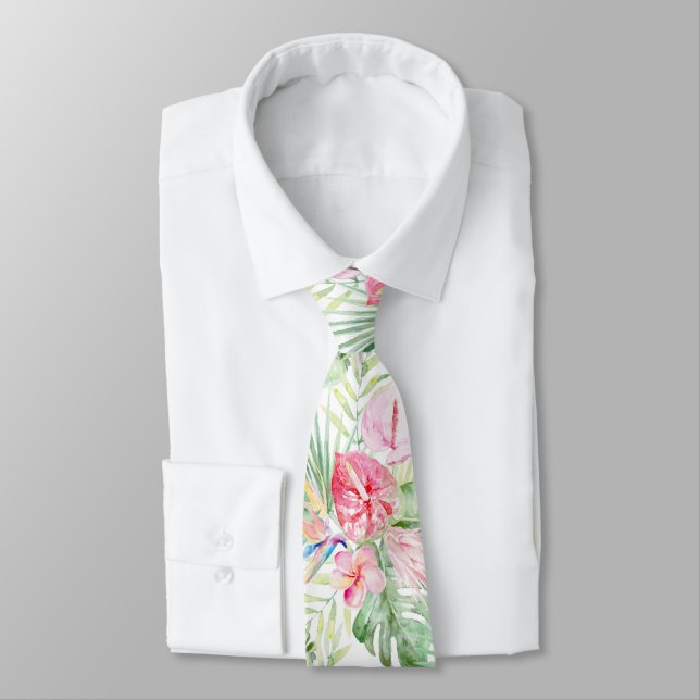 Cravate PixDezines Paradis Tropical Pastel Floral Foliage (Attaché)