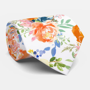 Cravate PixDezines Pivoines orange et pensées à l'aquarell