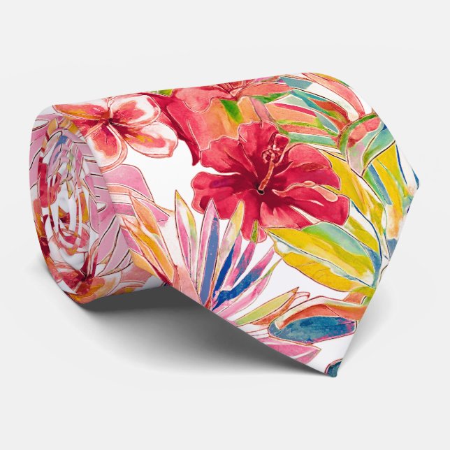 Cravate PixDezines Rétro Gras H2 Hawaii Floral Feuillage (Roulé)