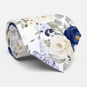 Cravate PixDezines Roses aquarelles bleu marine crème