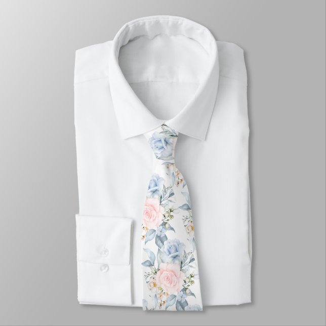 Cravate PixDezines Roses aquarelles rose bleu (Attaché)