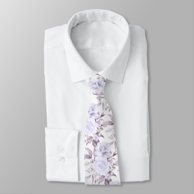 Cravate PixDezines Roses aquarelles violet mauve (Attaché)