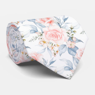 Cravate PixDezines Roses Blush Aquarelle Bleu Poussiéreux 