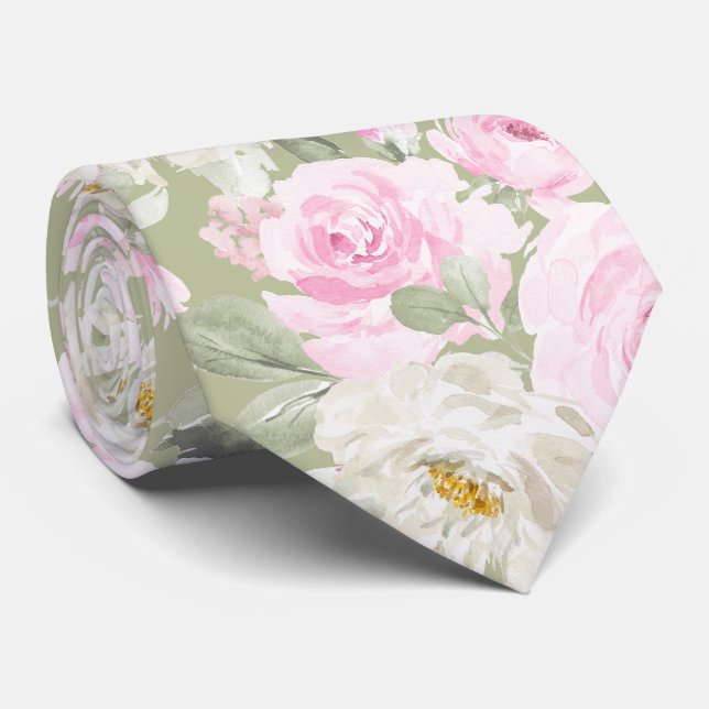 Cravate PixDezines Roses Blush Rose Aquarelle Fond DIY (Roulé)