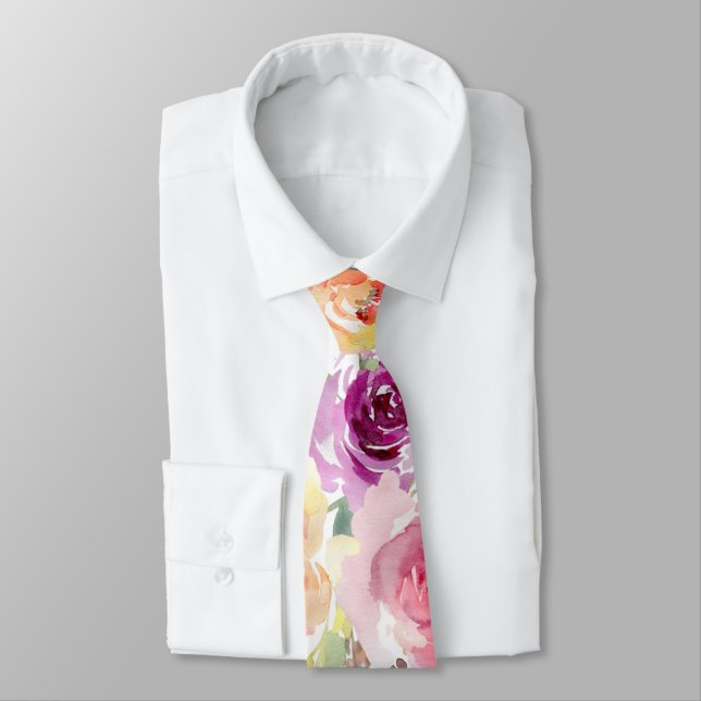 Cravate PixDezines Roses d'été prune (Attaché)