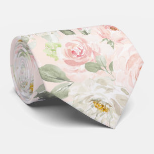 Cravate PixDezines Roses en aquarelle rose blush DIY Fond