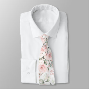 Cravate PixDezines Roses Fleurs d'Eau de Teint Rose