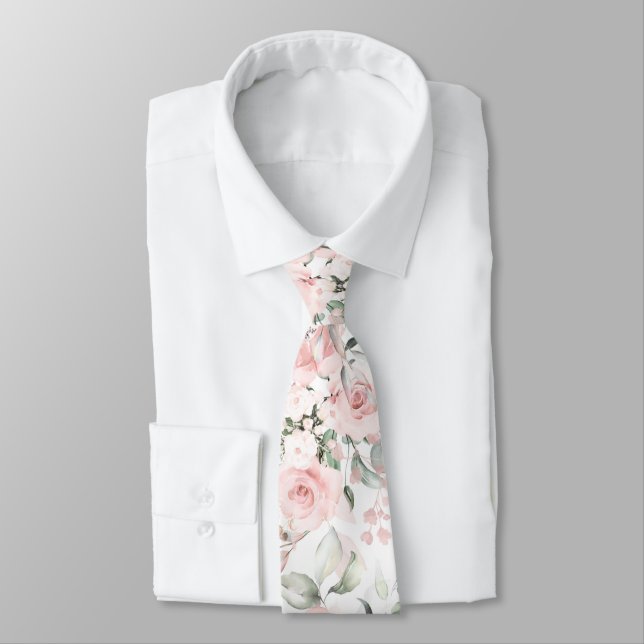 Cravate PixDezines Roses Fleurs d'Eau de Teint Rose (Attaché)