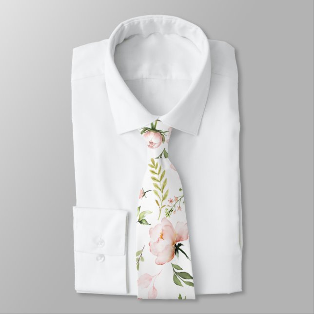 Cravate PixDezines Roses Watercolor Rose Pâle Crème  (Attaché)