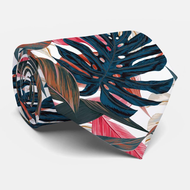 Cravate PixDezines Thunder Blue Rouille Feuillage Tropical (Roulé)