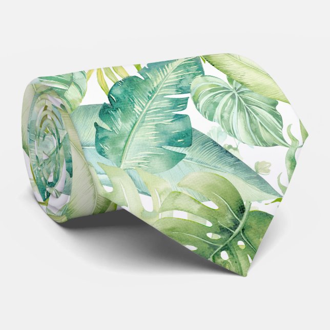Cravate PixDezines Verdure Feuillage Tropical (Roulé)