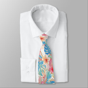 Cravate PixDezines Vintage Pastel H2 Hawaii Floral Feuilla