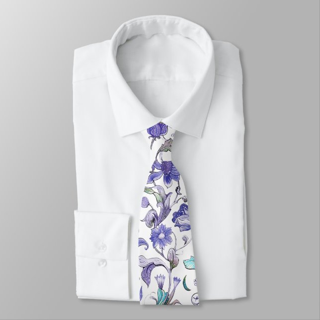 Cravate PixDezines William Morris Floral Pourpre Aqua (Attaché)