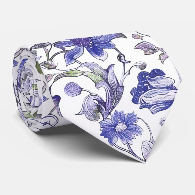 Cravate PixDezines William Morris Floral Purple Green (Roulé)