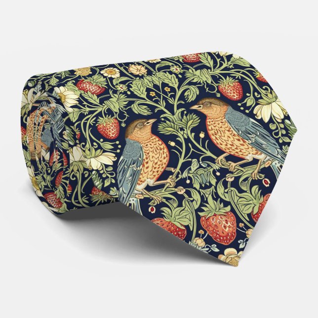 Cravate PixDezines William Morris Strawberry Thief Rose (Roulé)