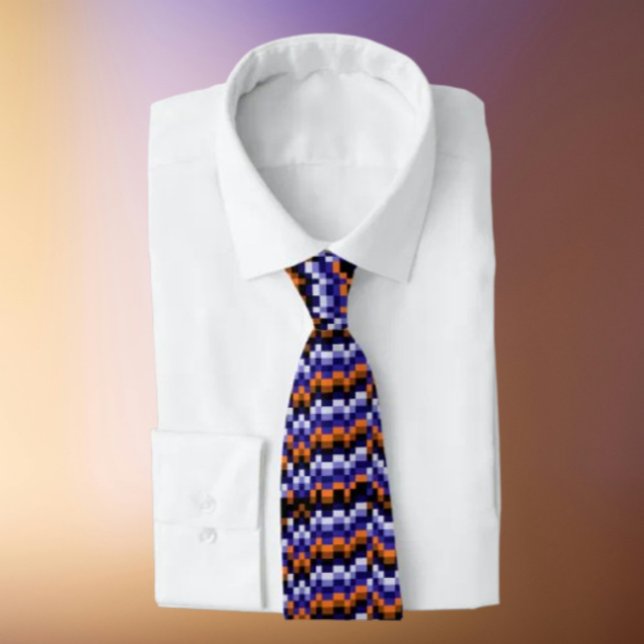 Cravate Pixel Motif Necktie - Retro Blues & Earth Tones (Créateur téléchargé)