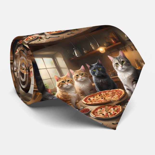 Cravate "Pizza Paw-ty : Quatre Chats Creusent !" (Roulé)