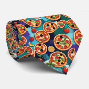 Cravate Pizza pepperoni abstraite sur fond de couleur bleu