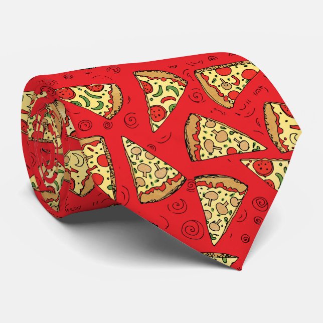 Cravate Pizza Slices Rouge Motif Nouveauté (Roulé)