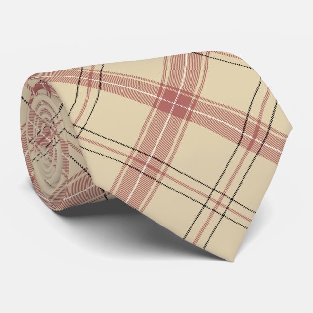 Cravate Plaid beige rose et noir élégant (Roulé)