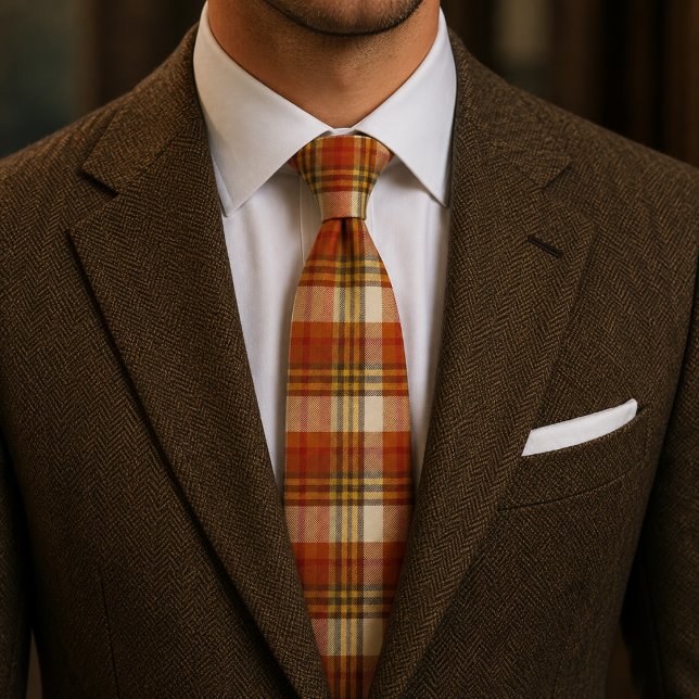 Cravate Plaid d'Automne  Orange Chaud & Rouille  (Créateur téléchargé)