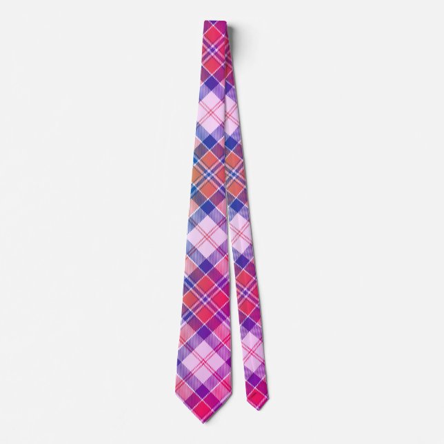 Cravate Plaid Diagonal Moderne Et Amusant - Rose Peach Blu (Devant)