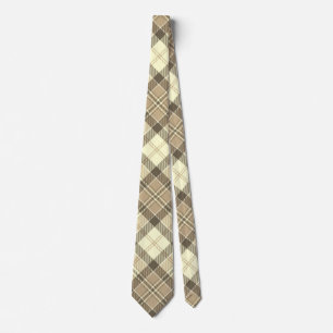 Cravate Plaid diagonale moderne - Tan Brown et blanc